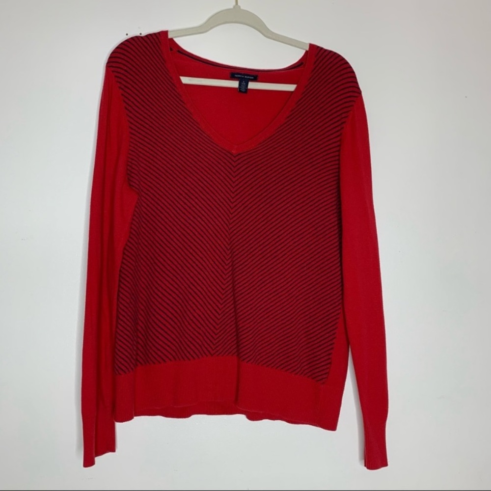 Tommy Hilfiger red and navy striped sweater XL
